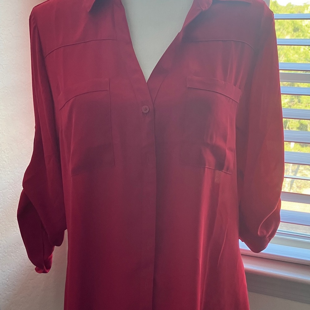Express Portofino Wine-Red Button Down Blouse